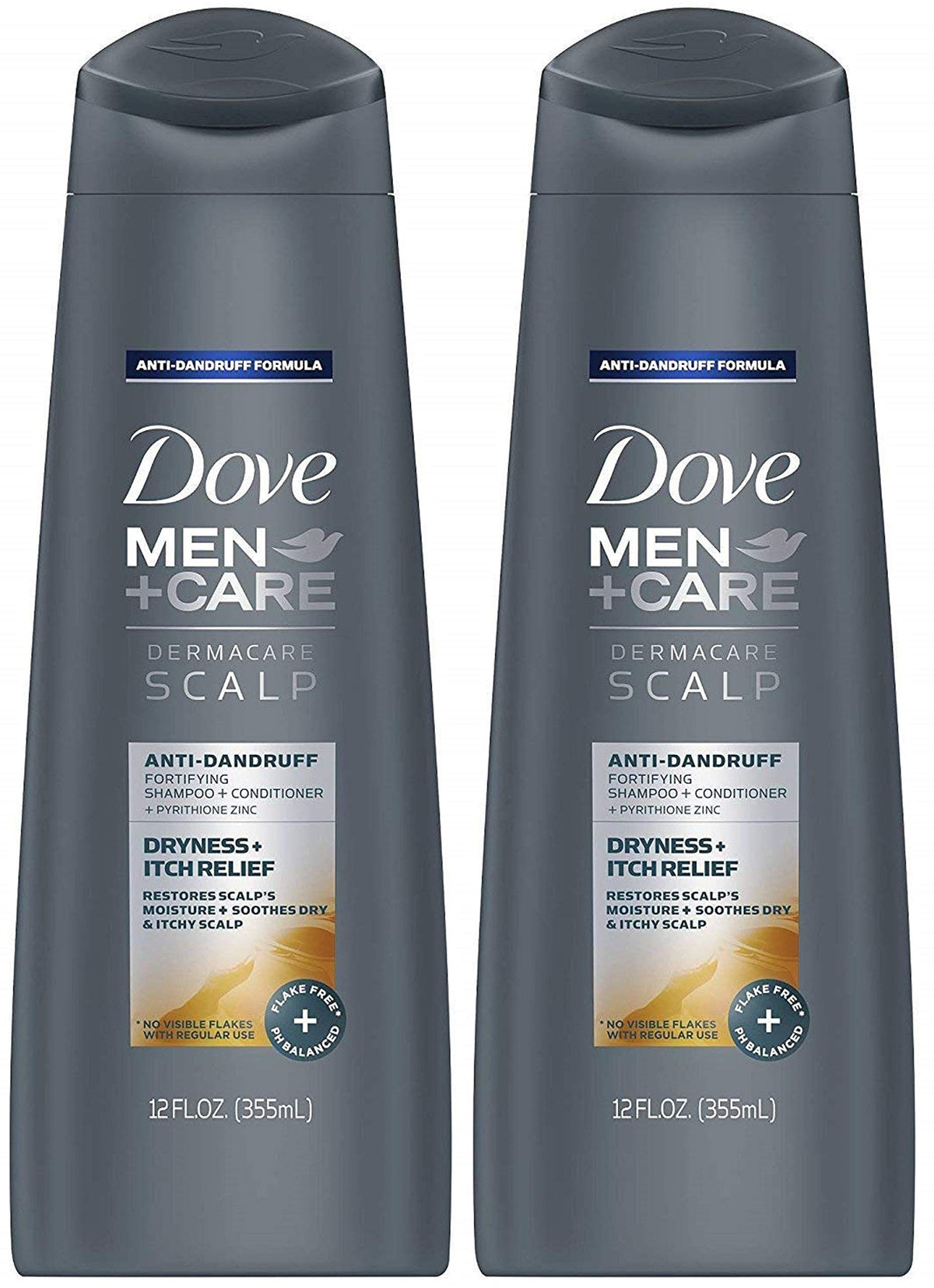 Dove Men+Care front packaging showing bottle and branding for reliable dandruff relief