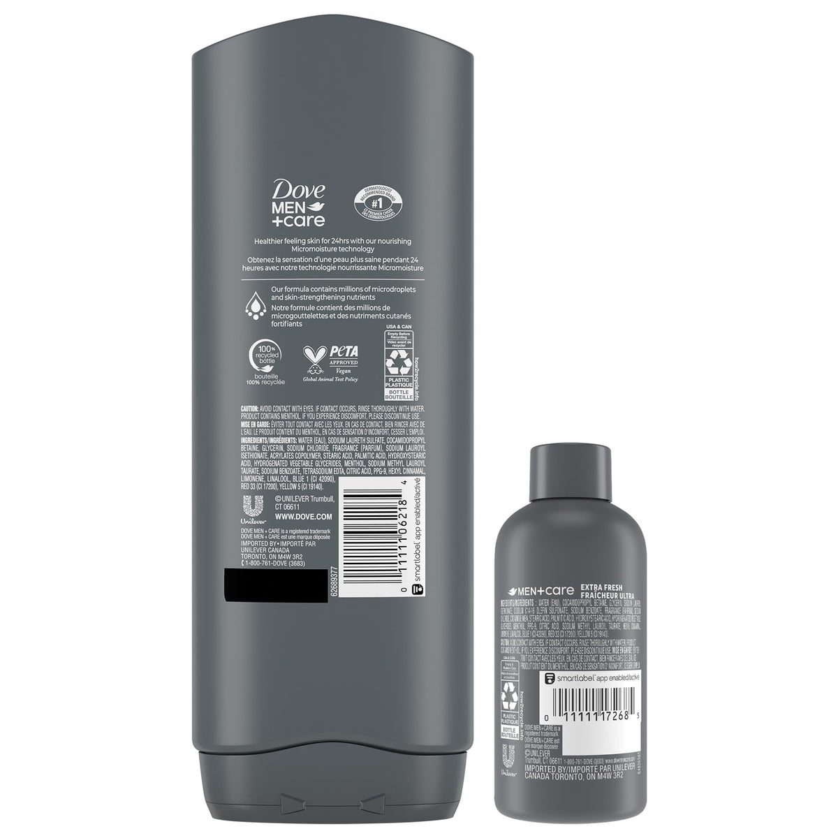 Dove Men+Care label close-up highlighting Micromoisture benefit for hydrated skin