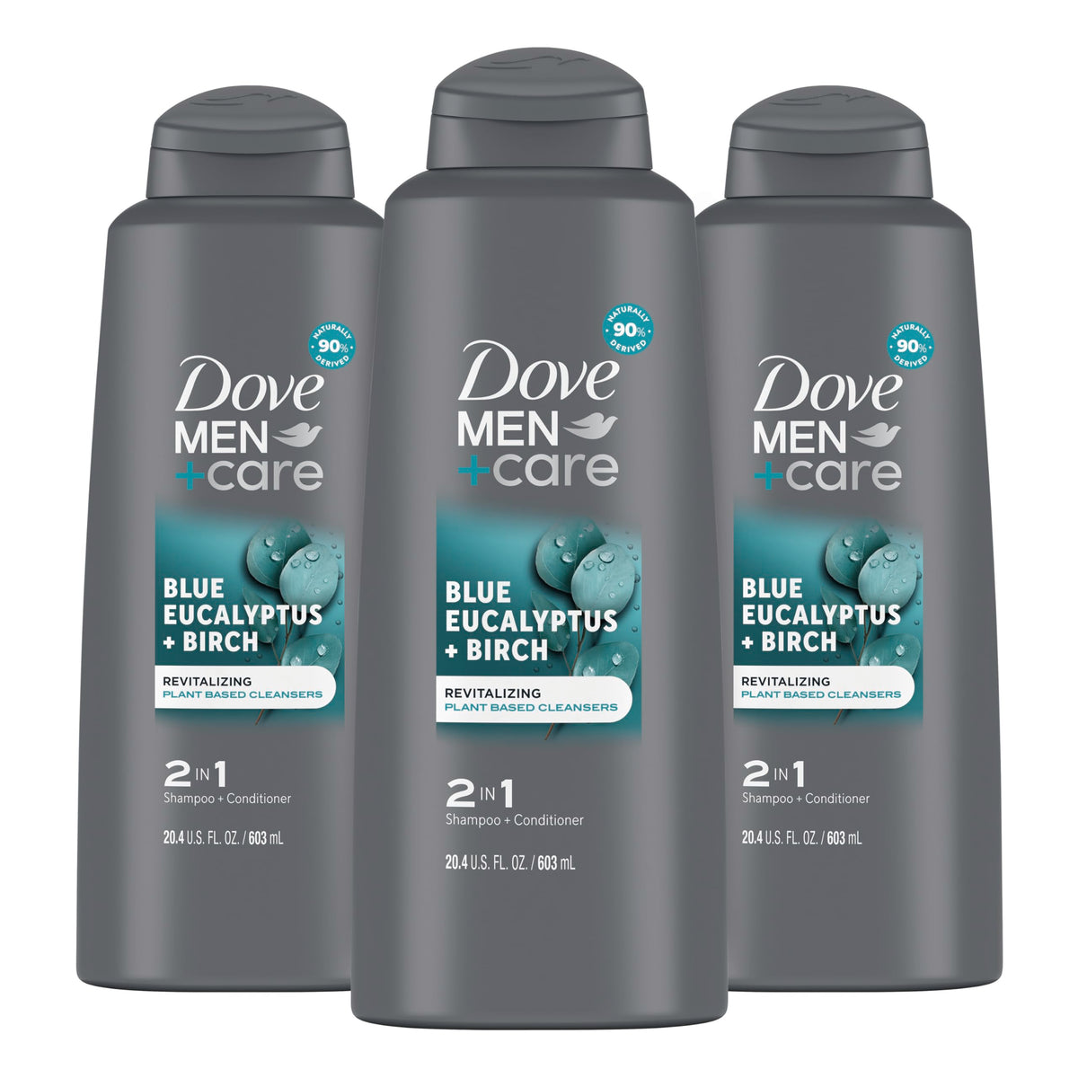 DOVE MEN + CARE front packaging showing eucalyptus birch scent and benefits