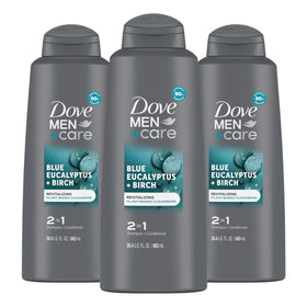 DOVE MEN + CARE front packaging showing eucalyptus birch scent and benefits