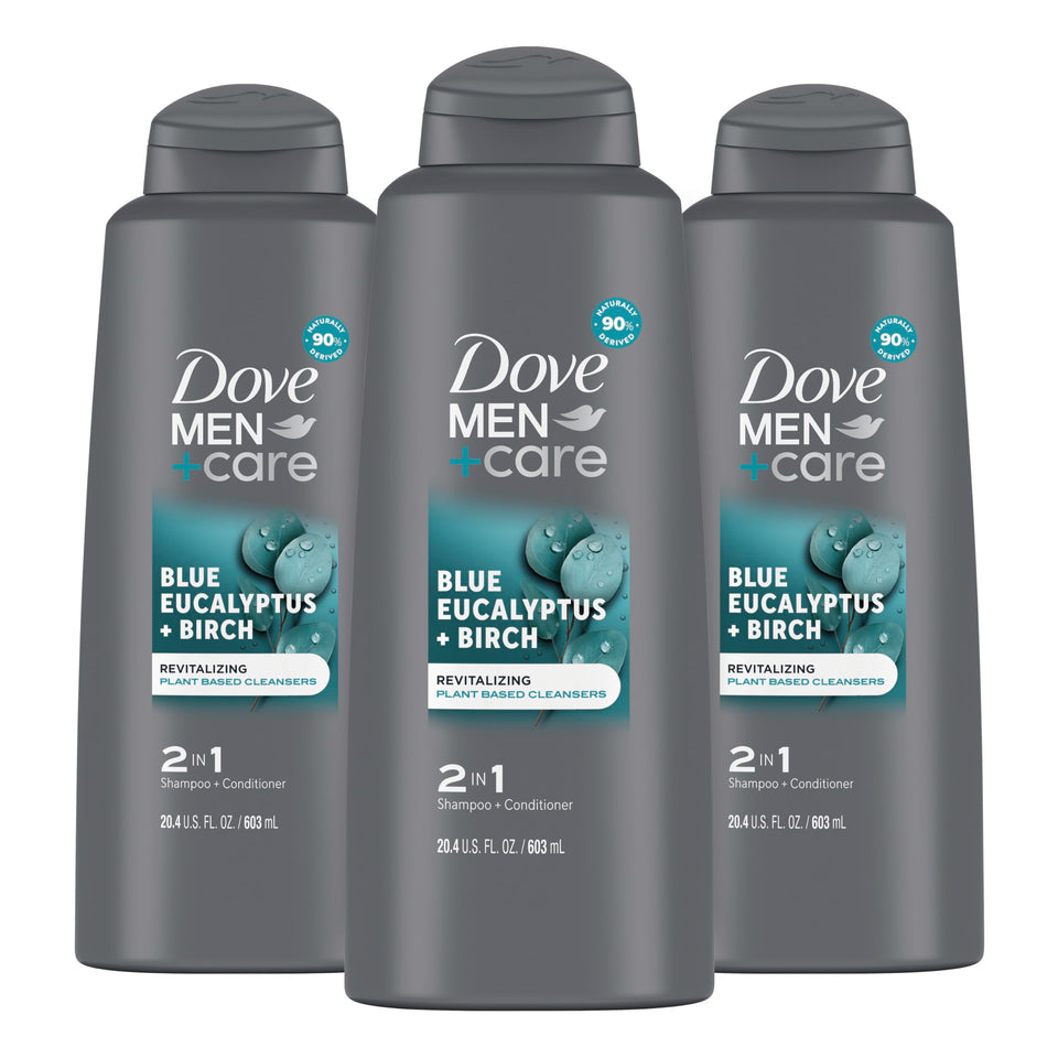 DOVE MEN + CARE front packaging showing eucalyptus birch scent and benefits