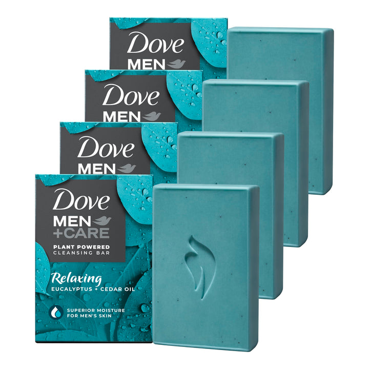 DOVE MEN + CARE front packaging showing eucalyptus and cedar scent benefit