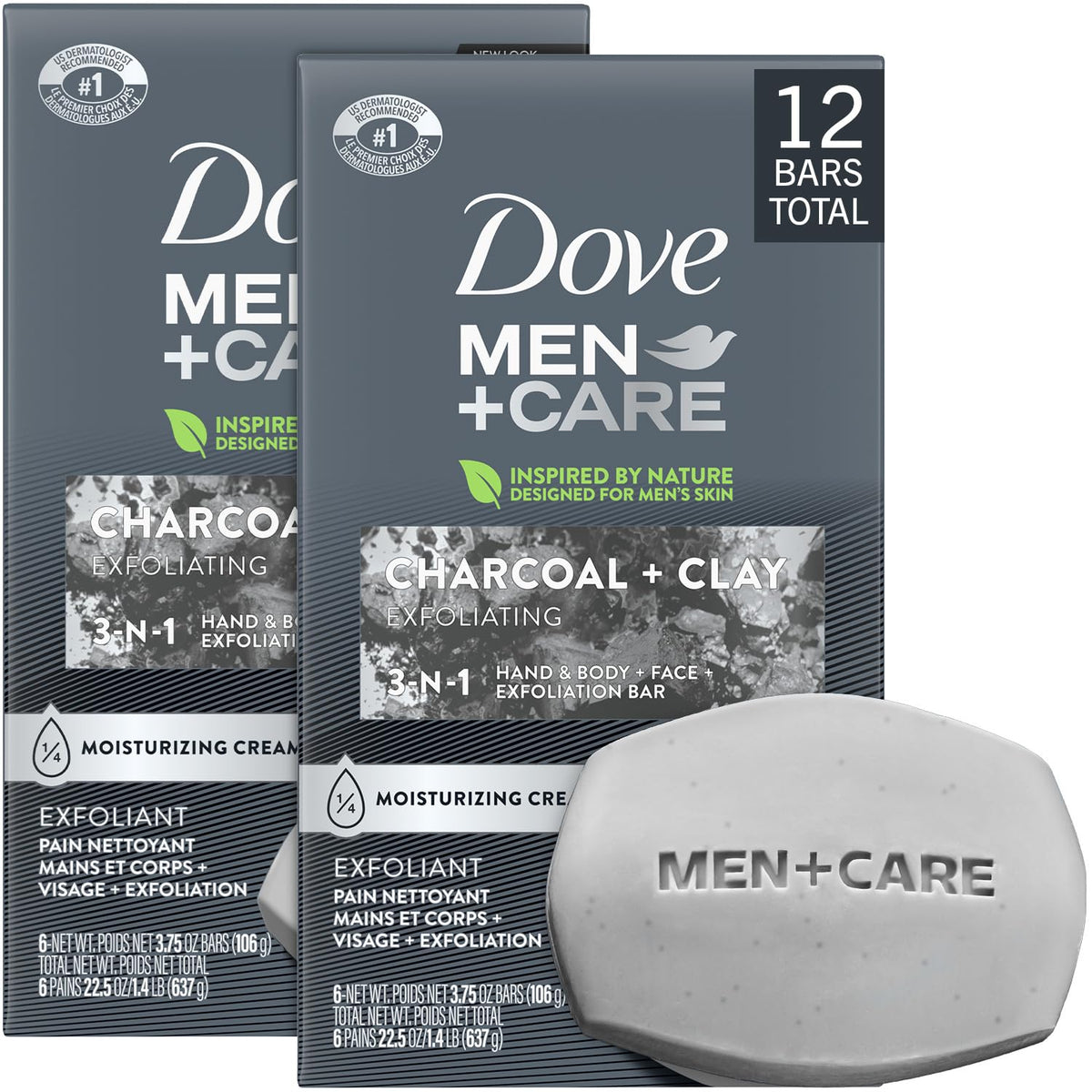 Dove Men+Care front packaging showing two 6-bar packs and brand