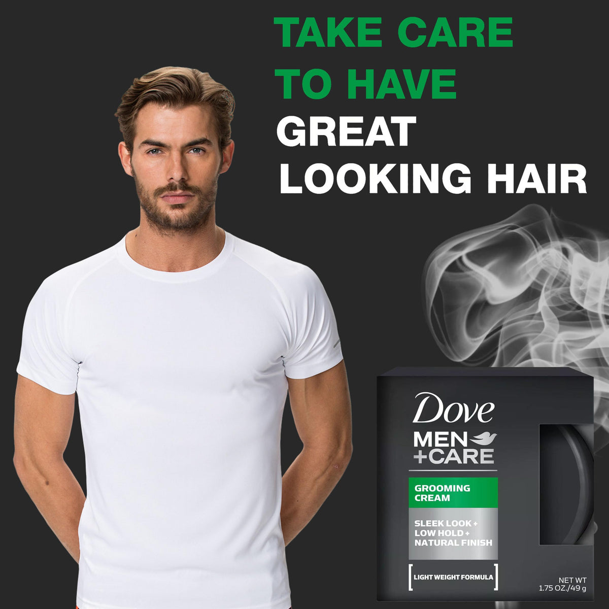 Dove Men+Care jar in hand to show size and convenient travel benefit