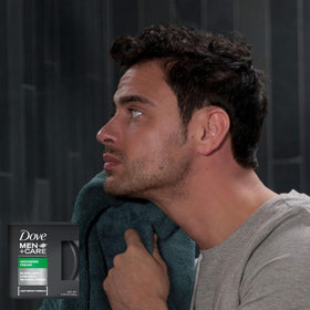 Dove Men+Care label close-up highlighting ingredients and conditioning benefit