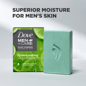 Dove Men+Care lather in hands producing rich foam for quick wash