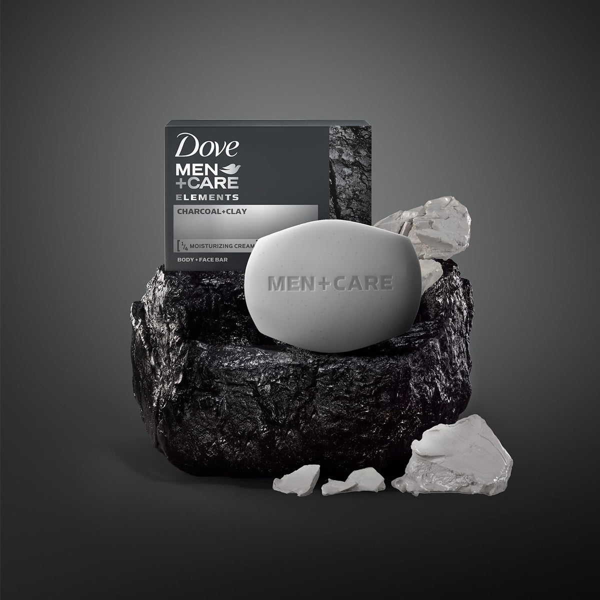 Dove Men+Care bar on bathroom vanity in lifestyle scene for grooming convenience