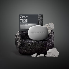 Dove Men+Care bar on bathroom vanity in lifestyle scene for grooming convenience