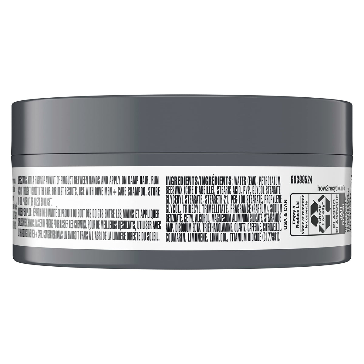 Dove Men+Care open jar close-up showing matte paste texture for easy styling benefit
