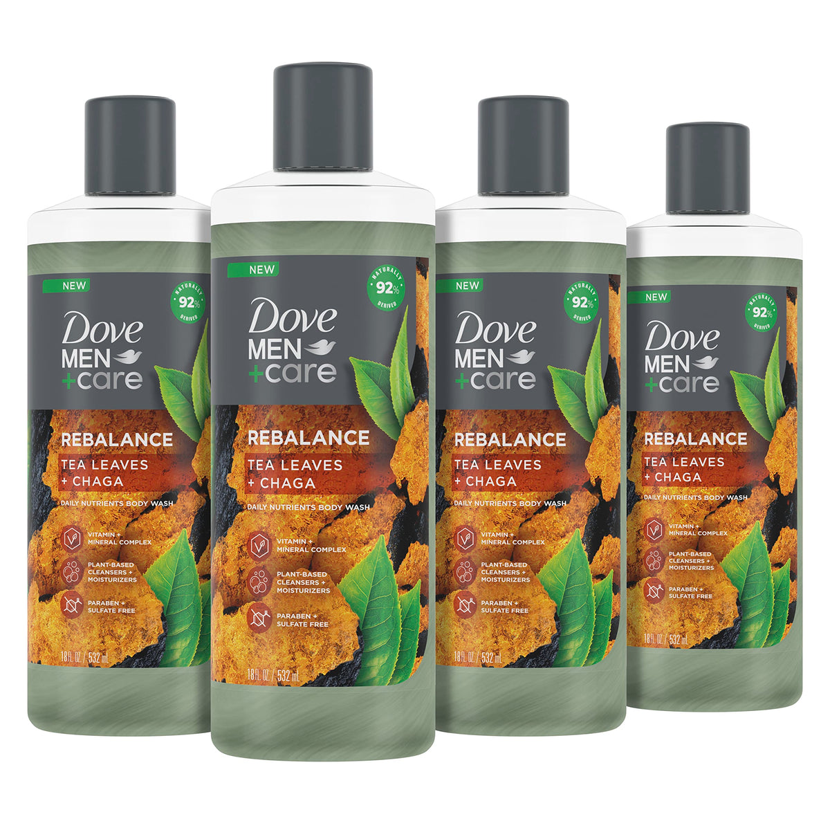 Dove Men+Care front packaging showing bottle and brand benefits