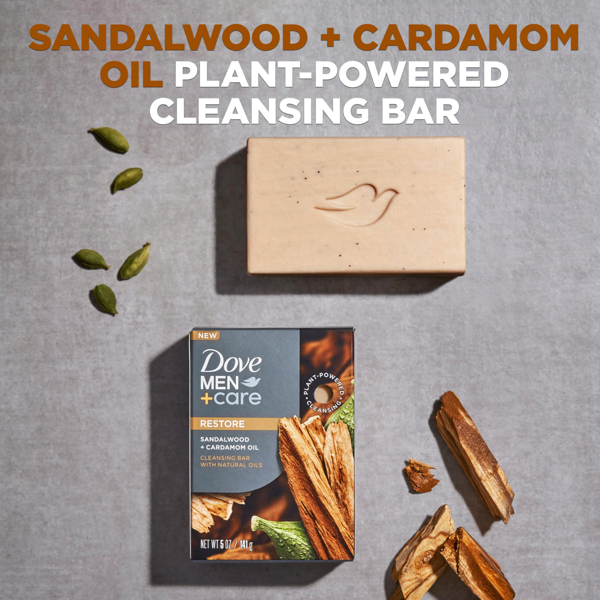 DOVE MEN + CARE close texture of the bar showing moisturizing finish