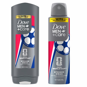 DOVE MEN+CARE front packaging showing limited edition FIFA design and benefits