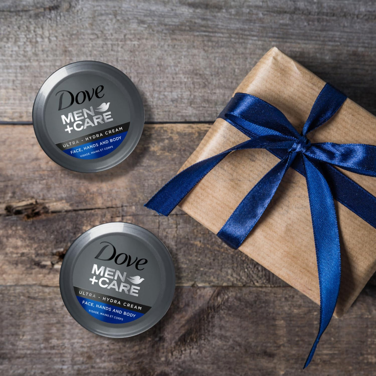 Stacked Dove Men+Care jars showing bulk pack value for frequent use