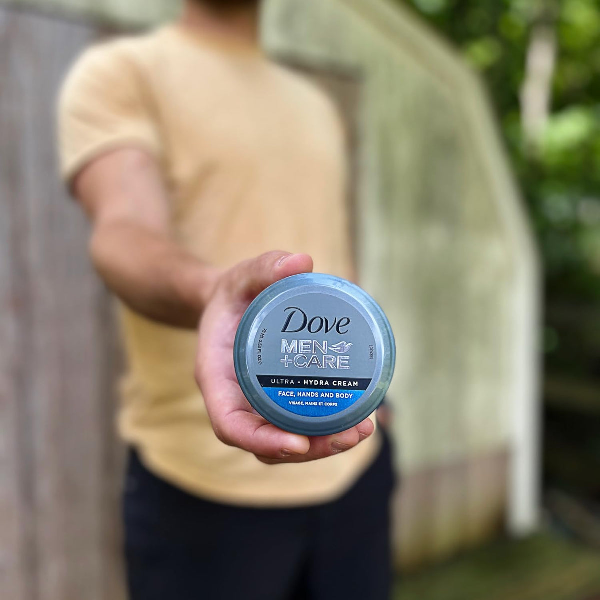Dove Men+Care applied to face showing lightweight hydration benefit
