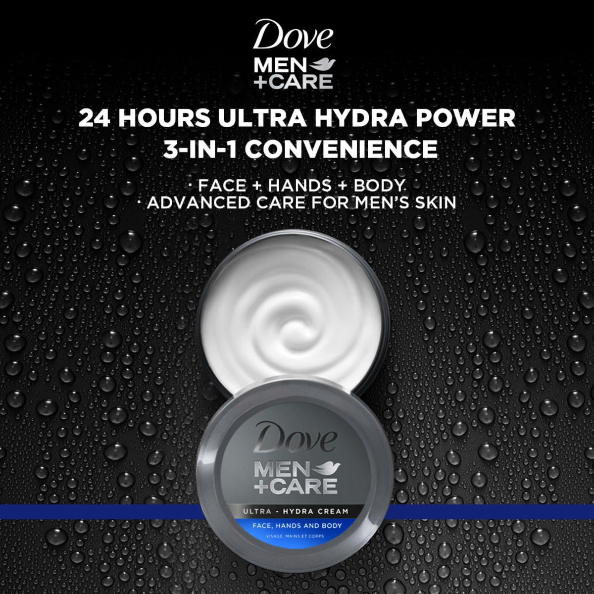 Close-up Dove Men+Care label displaying product details and cruelty-free badge