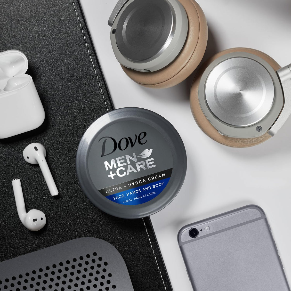 Dove Men+Care jar inside gym bag showing on-the-go skincare readiness