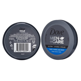 Dove Men+Care cream texture in jar demonstrating fast-absorbing formula