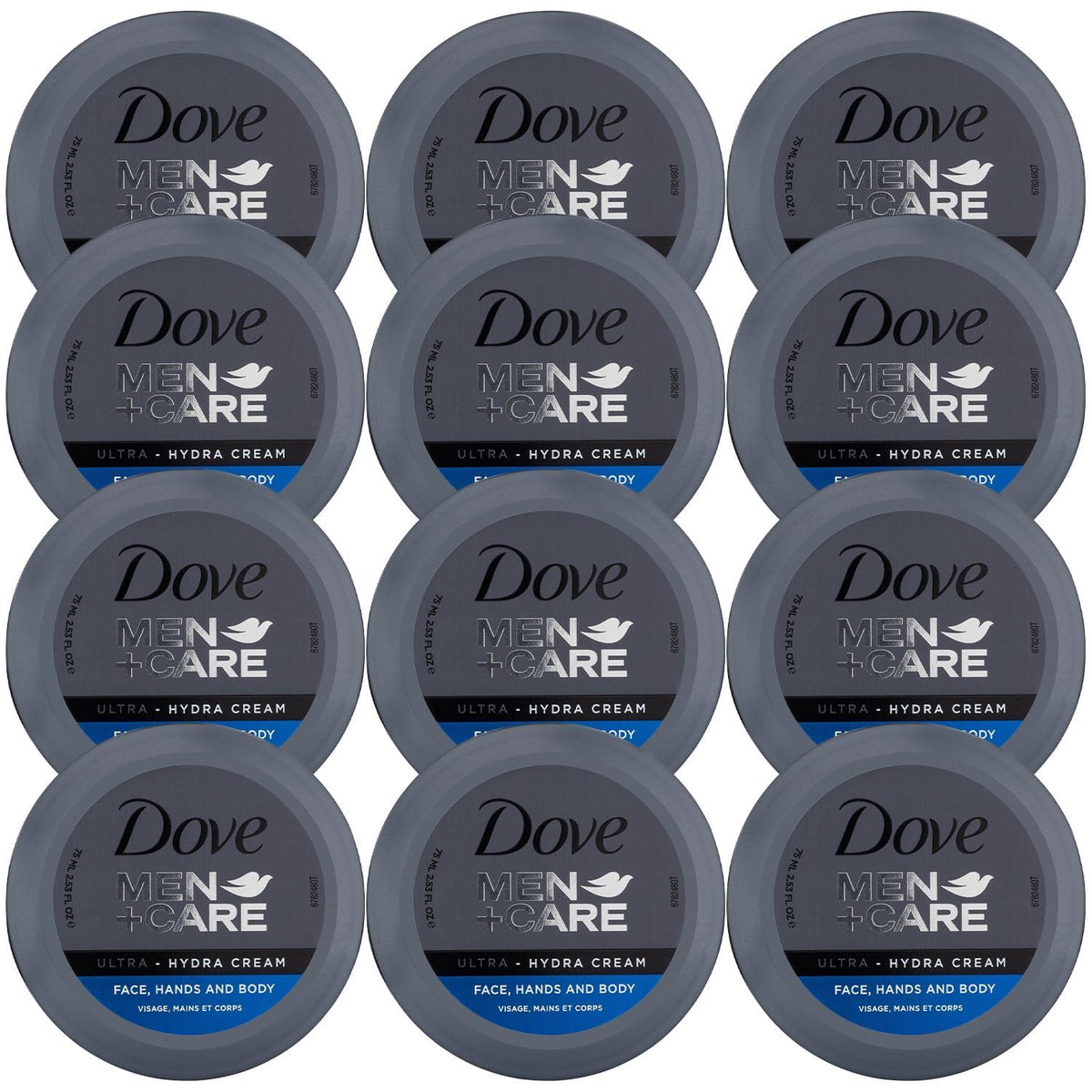 Dove Men+Care front packaging showing travel-size jar and brand convenience