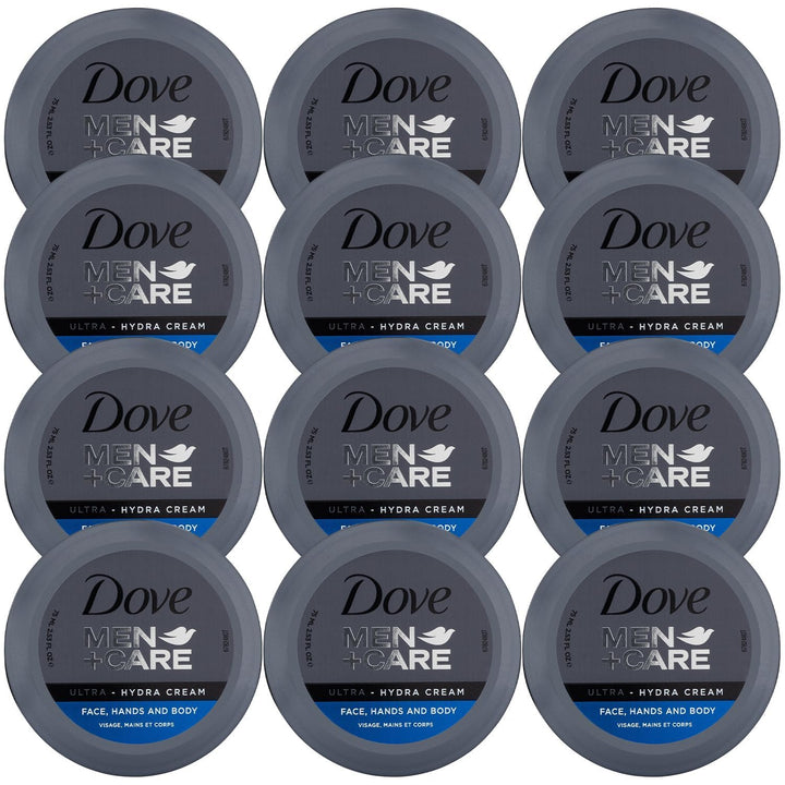 Dove Men+Care front packaging showing travel-size jar and brand convenience