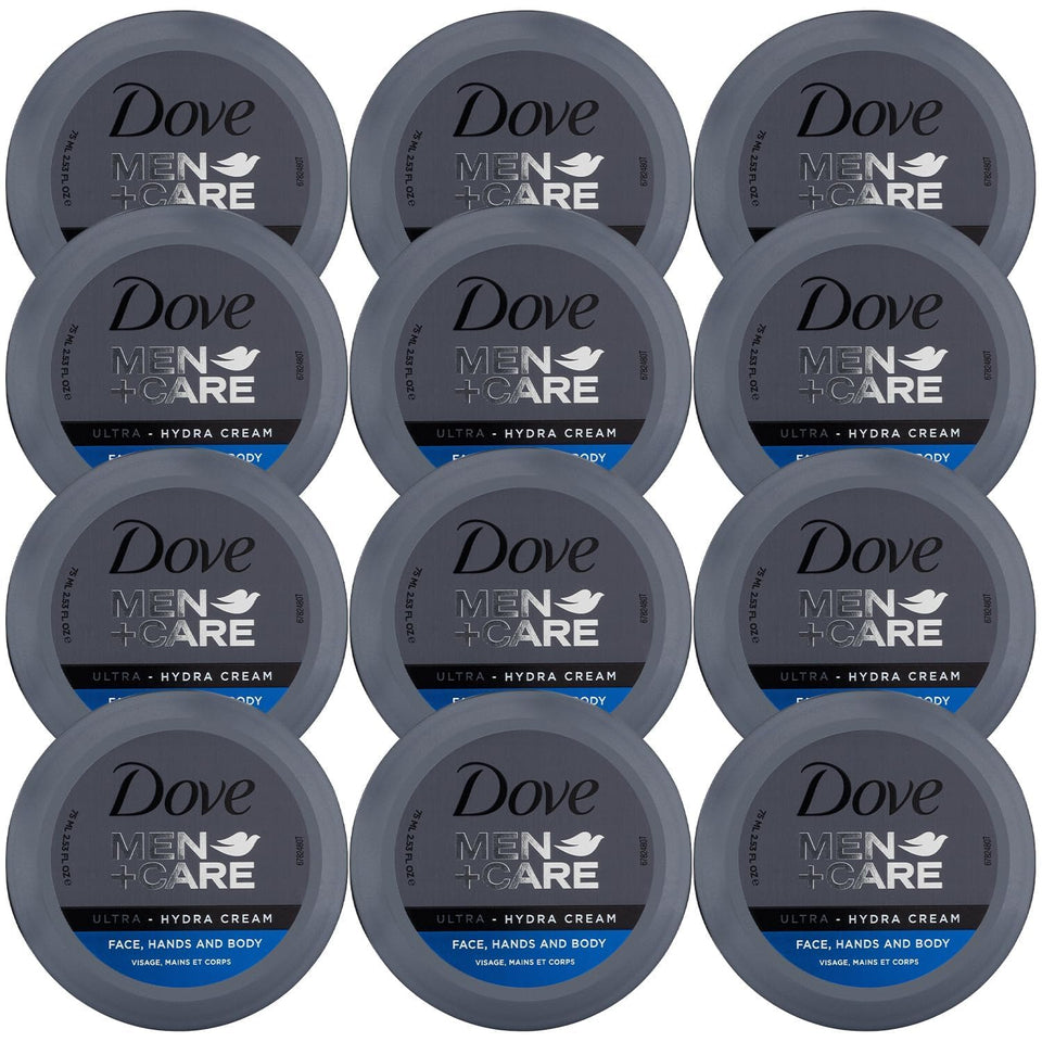 Dove Men+Care front packaging showing travel-size jar and brand convenience