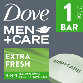 Dove Men+Care on shower shelf in lifestyle scene showing everyday grooming routine