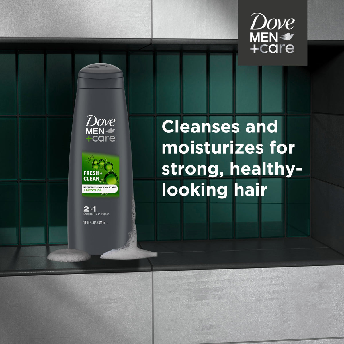 DOVE MEN + CARE texture shot showing creamy gel that conditions hair