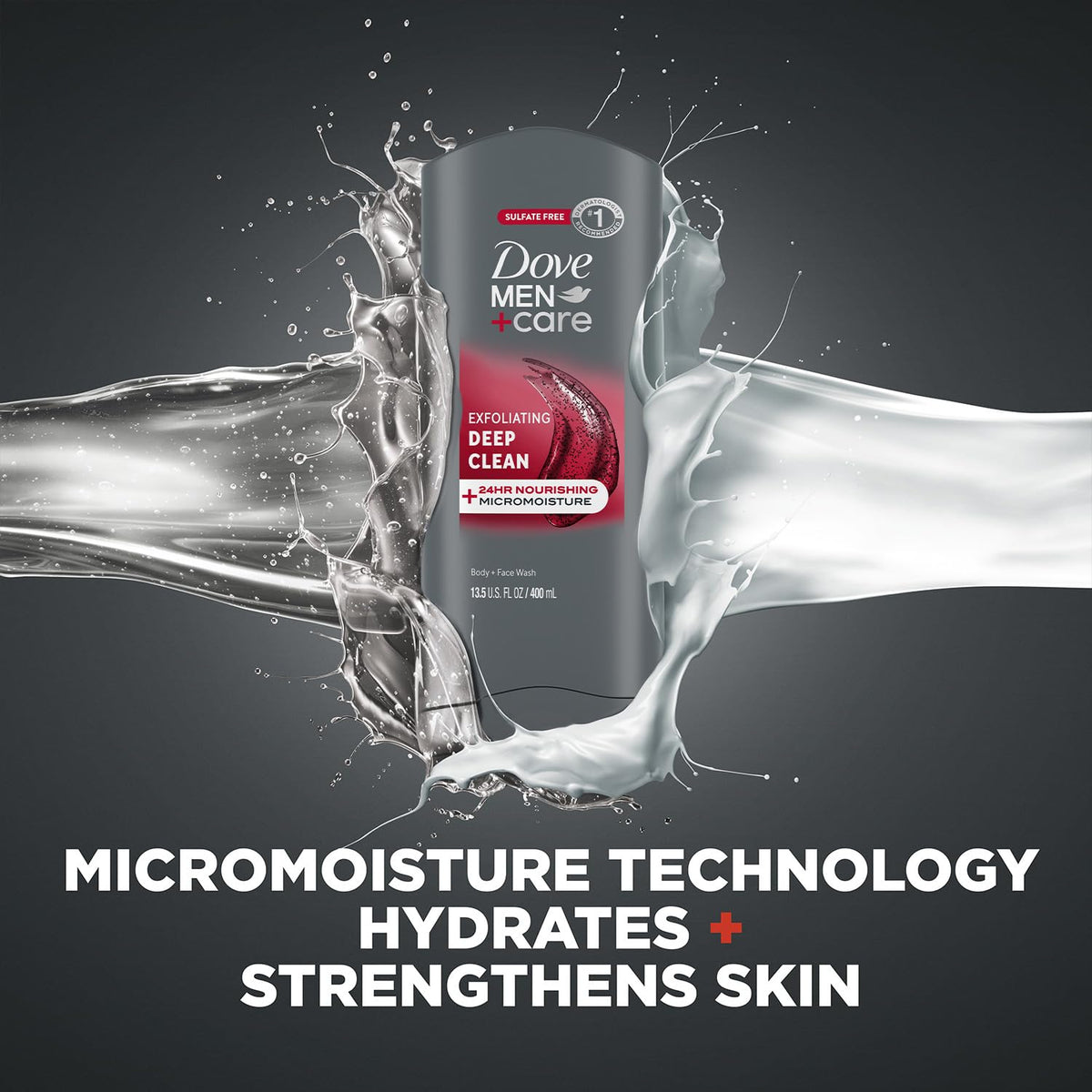 Dove Men+Care bottle emphasizing recycled material eco-friendly packaging benefit