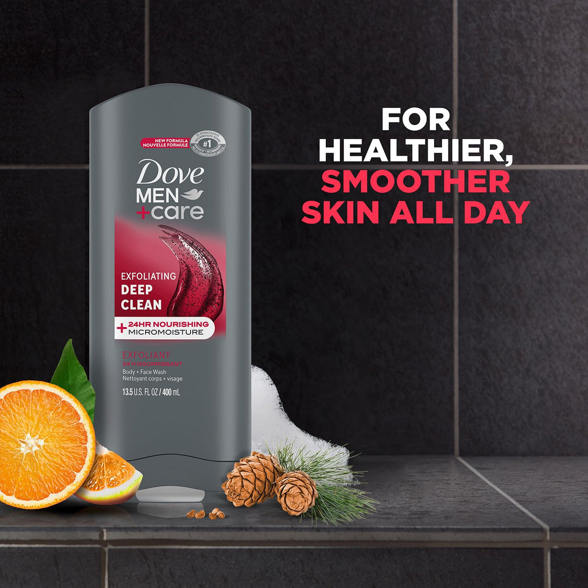 Dove Men+Care in-shower use demonstrating body and face cleansing convenience