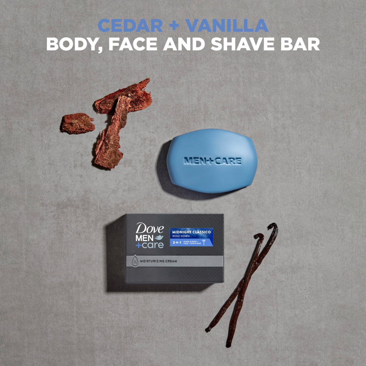 Dove Men+Care close-up of bar texture highlighting creamy lather and hydration benefit