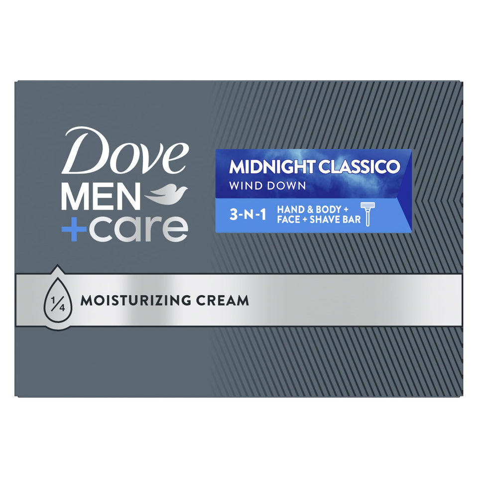 Dove Men+Care front packaging showing 10-count pack and product branding benefit moisturizing