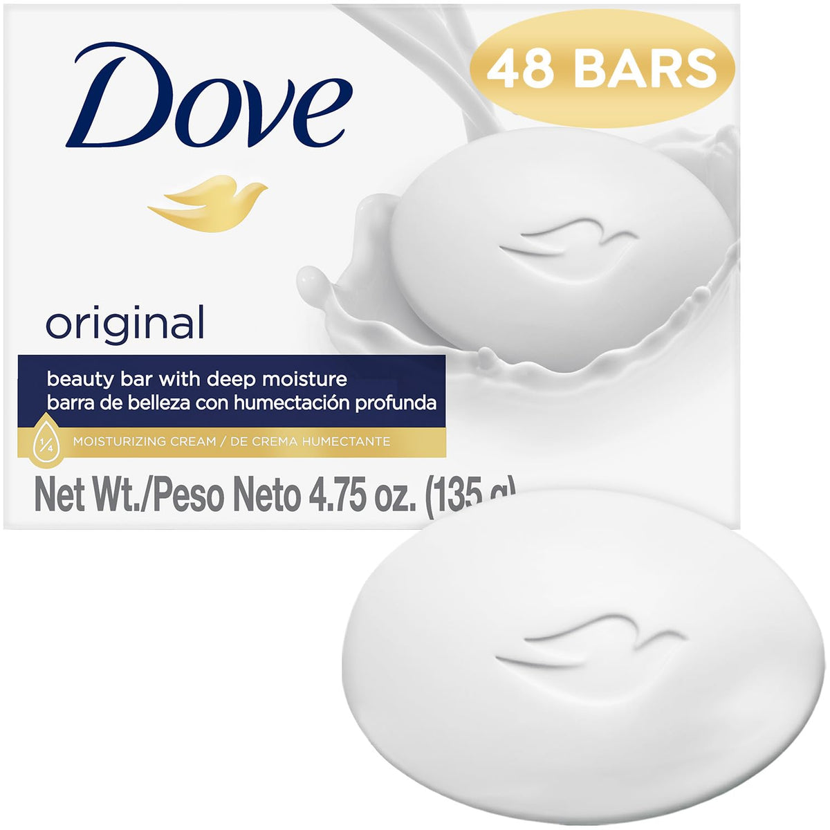 Dove original beauty bar front packaging showing quantity and benefits