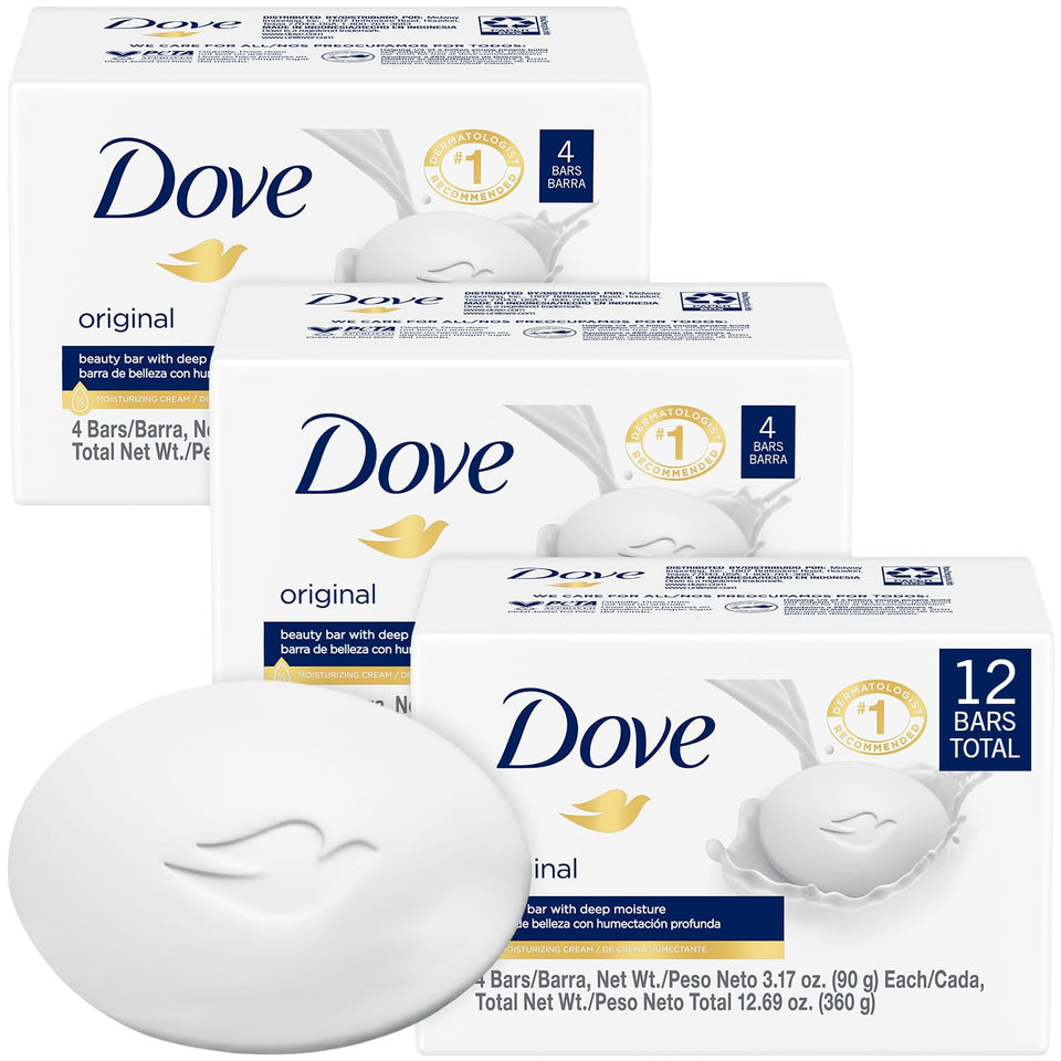 Dove Original beauty bar front packaging showing brand and quantity benefits