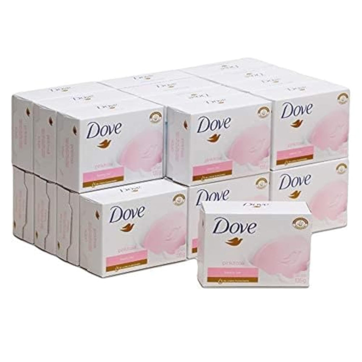 Dove front packaging of pink beauty bar showing moisturizing benefit