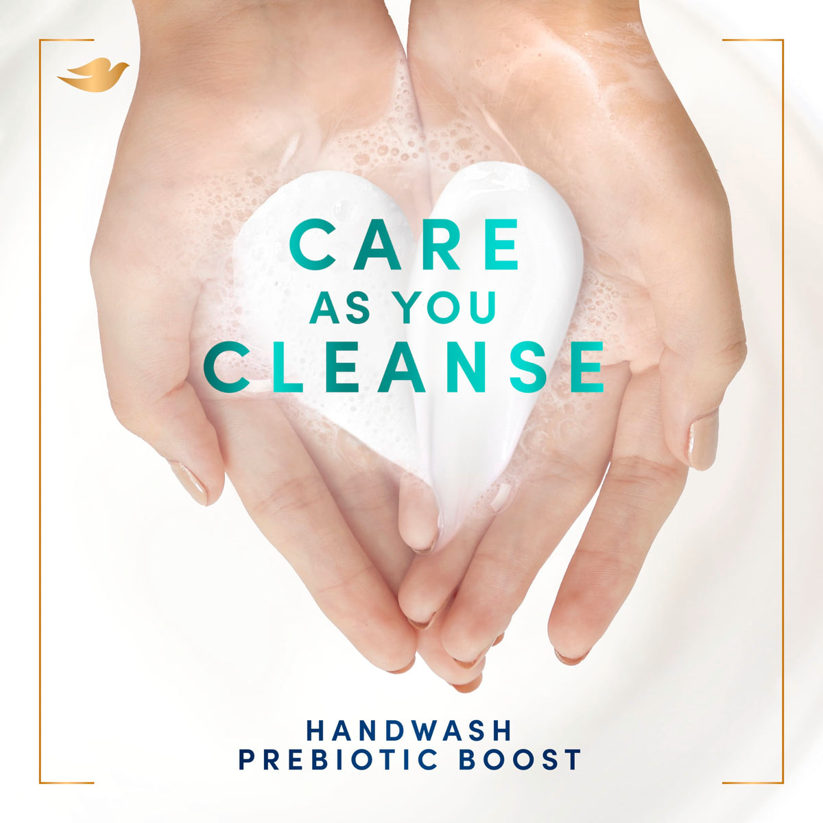 Dove hand wash in bathroom setting showing soft, refreshed hands