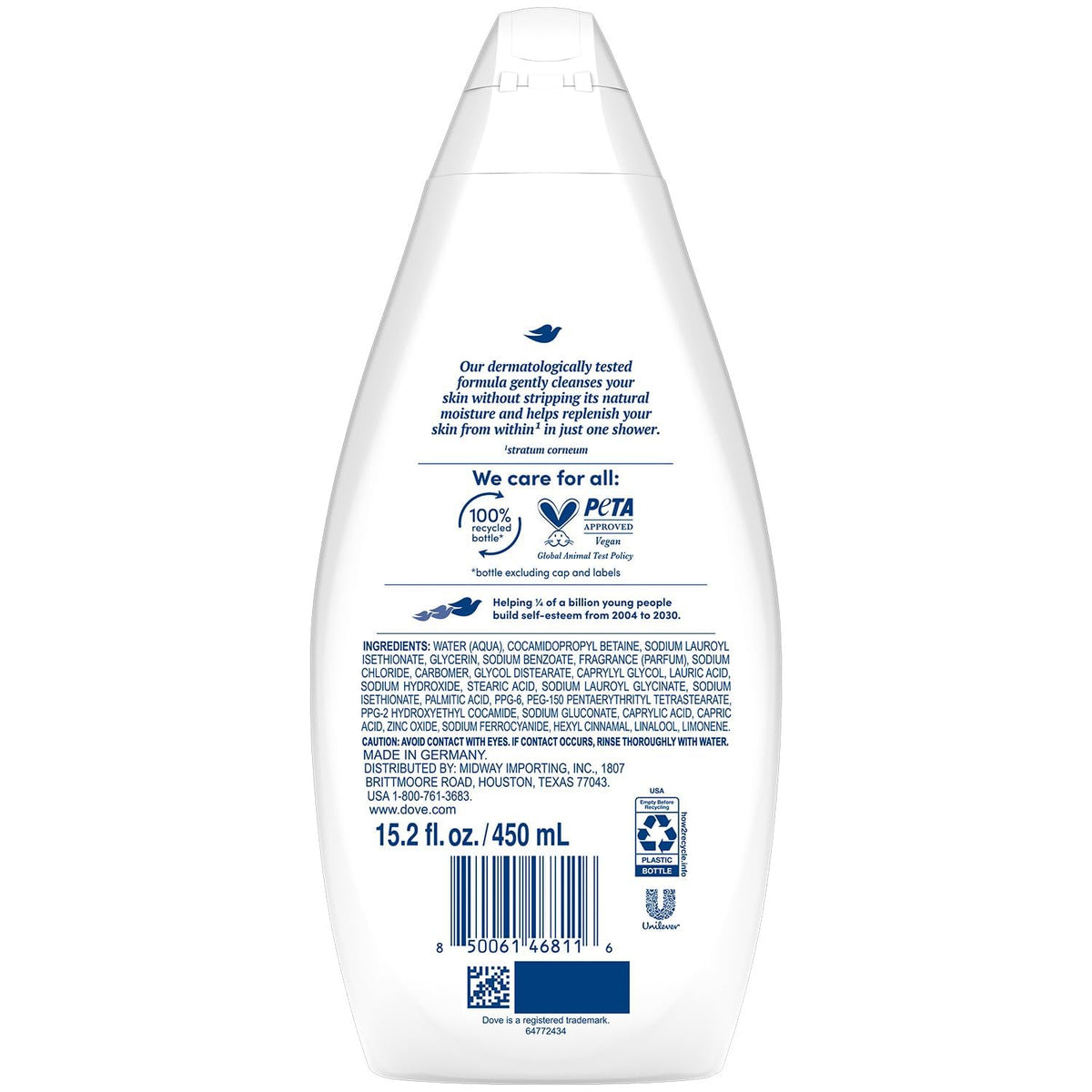 Dove pump closeup highlighting easy-dispense and gentle formula benefit