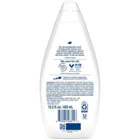 Dove pump closeup highlighting easy-dispense and gentle formula benefit