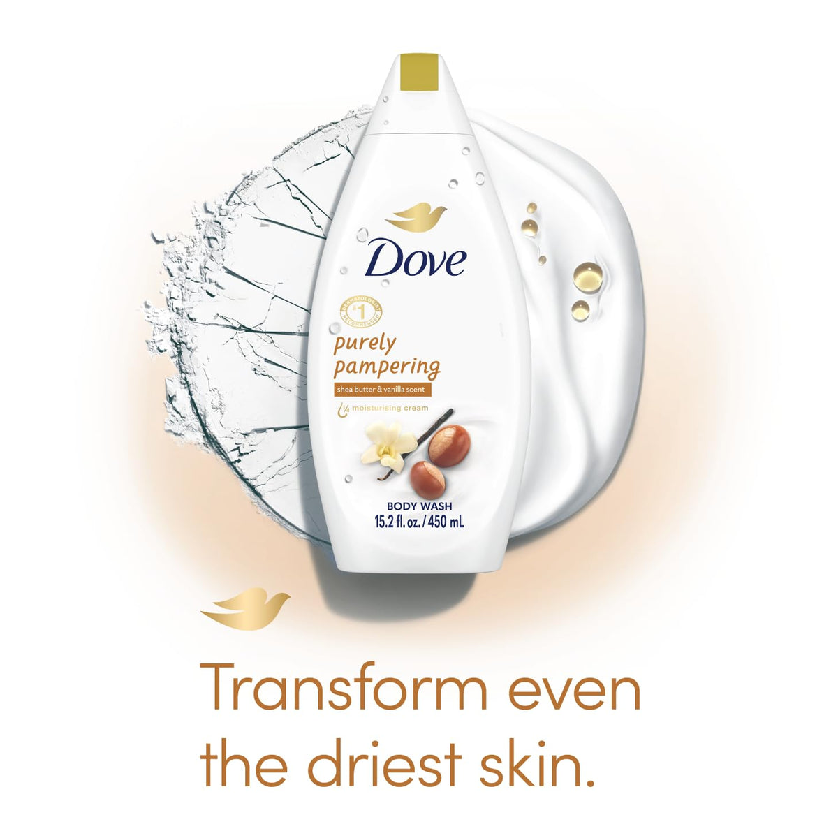 Dove pump dispensing creamy foam for gentle cleansing in shower