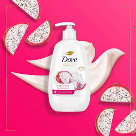 Dove pump dispensing into hand illustrating easy use and moisture