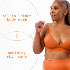 Dove dispensing oil-to-lather from pump demonstrating easy application and hydration