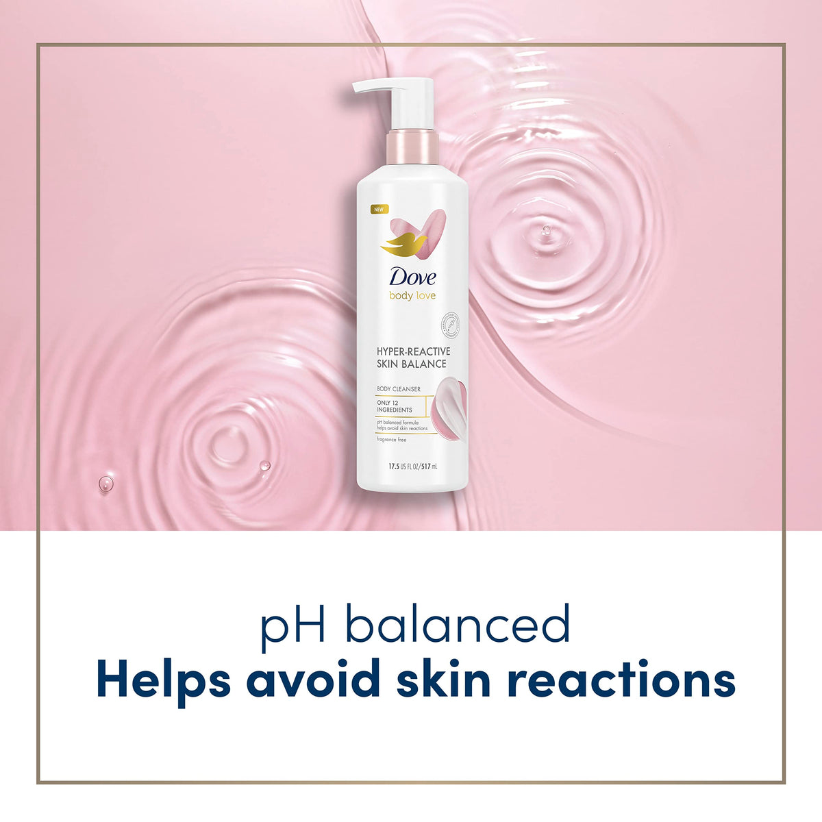 Dove cleanser being dispensed into hand showing easy-use benefit