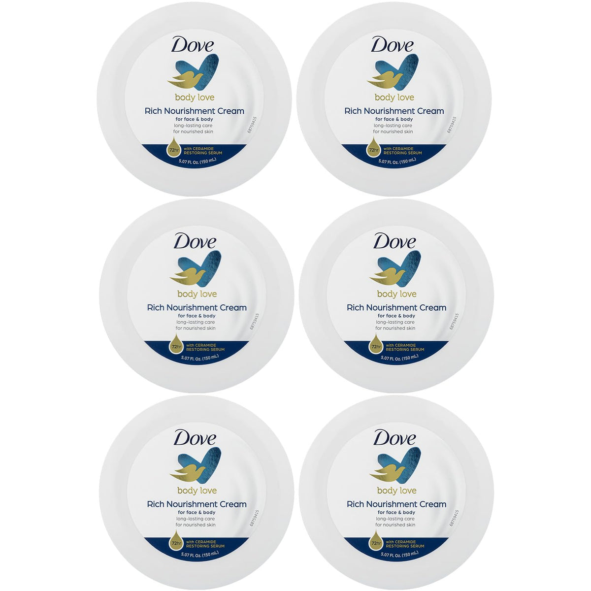 Dove front jar showing label and 5.07 fl oz size for quick identification and convenience