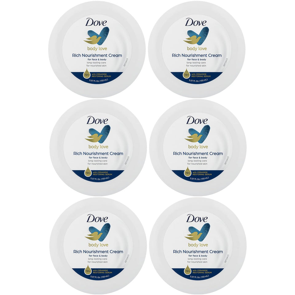 Dove front jar showing label and 5.07 fl oz size for quick identification and convenience