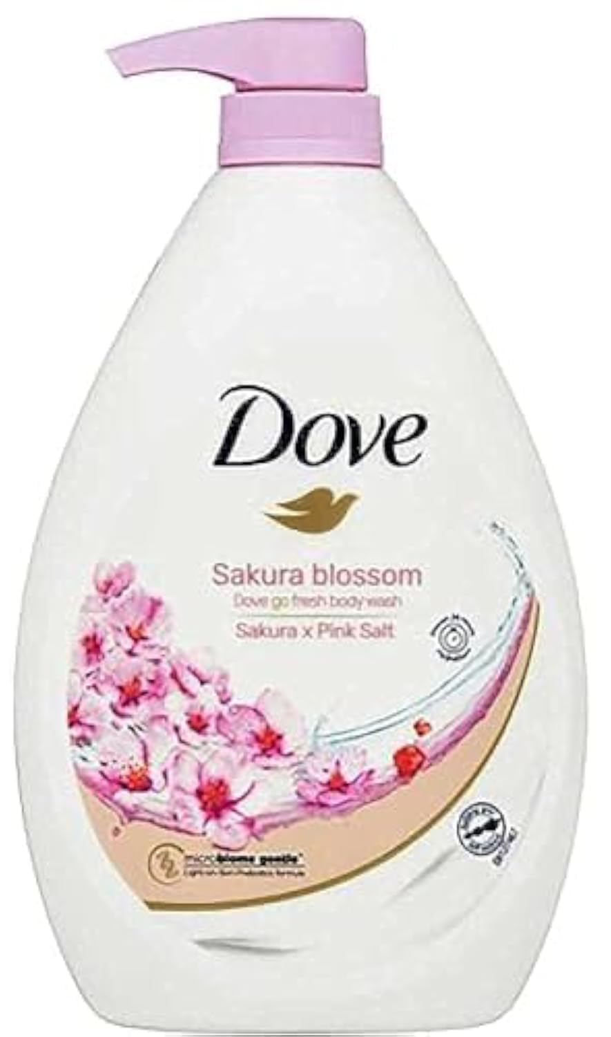 Dove bottle front view showing Sakura Blossom label and convenient pump for daily hydration