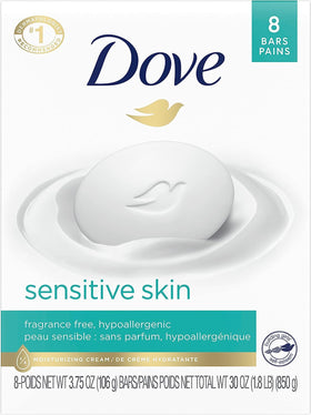 Dove unscented beauty bar front showing smooth surface and gentle appeal