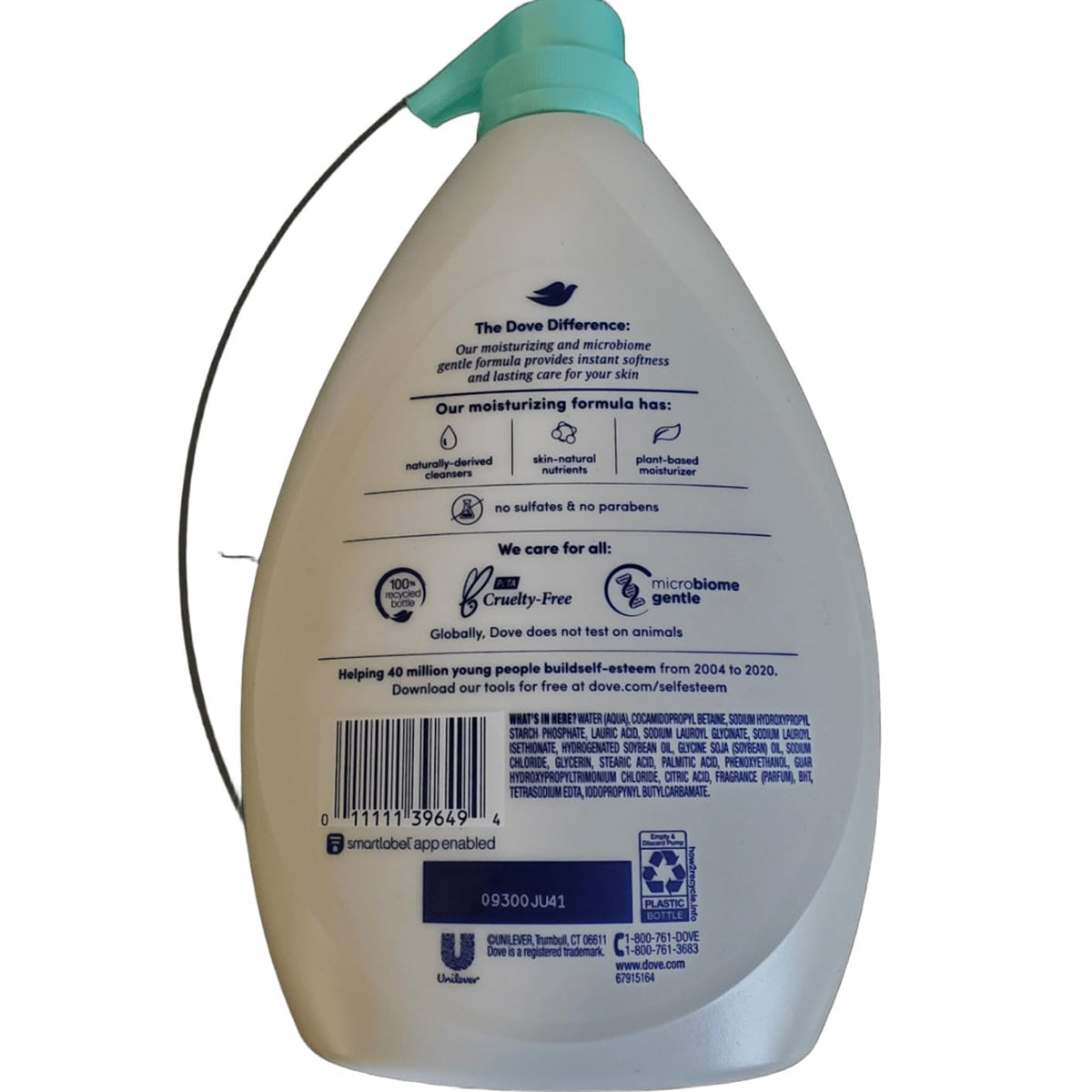 Dove sensitive body wash pump in use dispenses hydrating formula for soft skin
