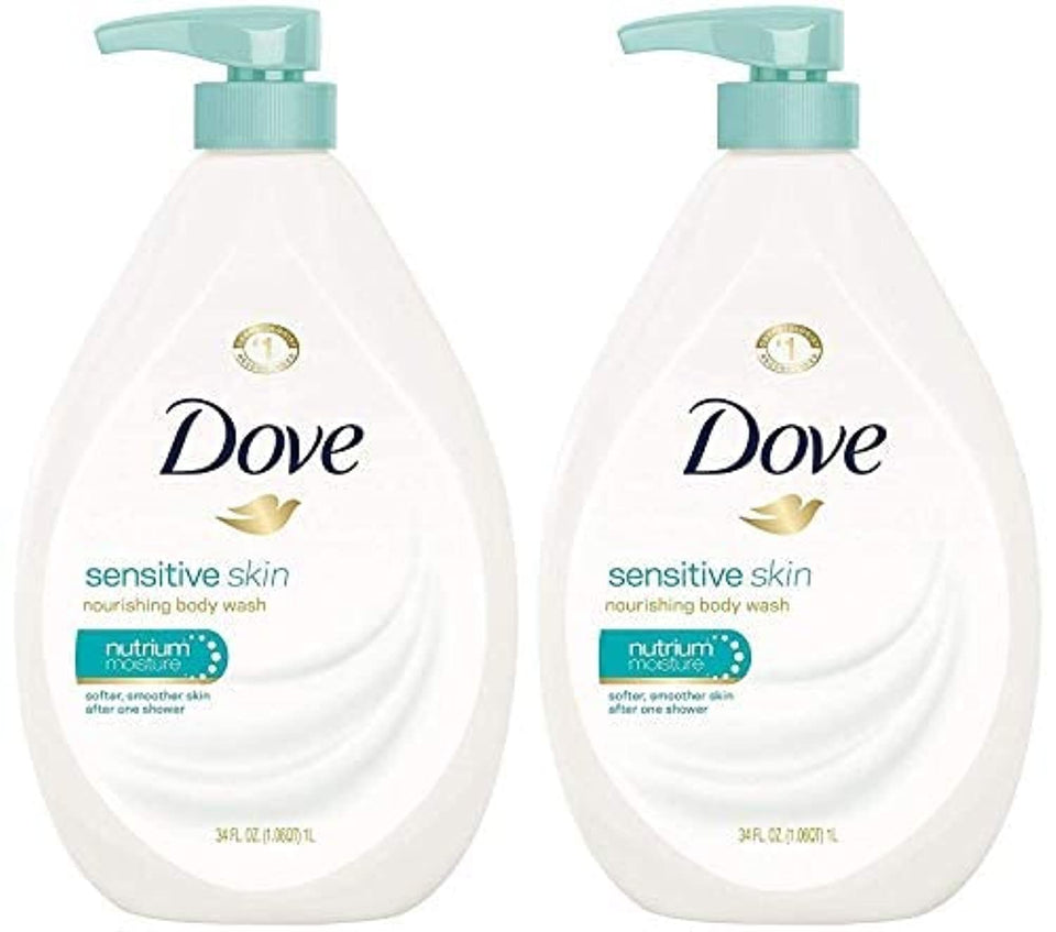 Dove pump bottle front view showing label and easy dispensing for convenience
