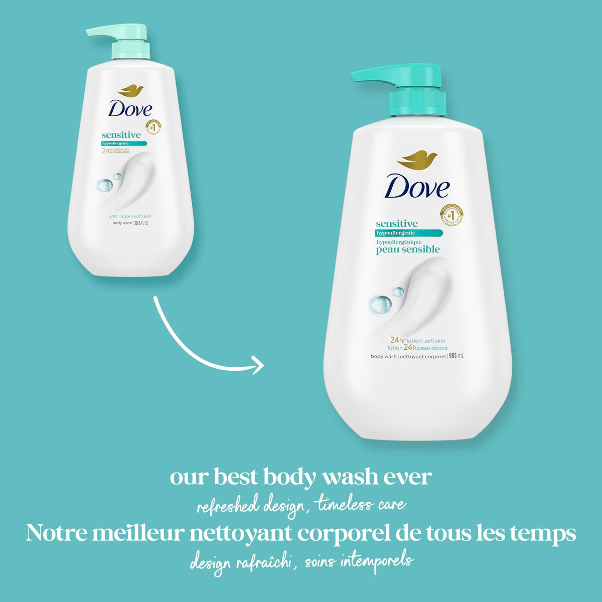 Dove body wash in bathroom lifestyle scene for calm, nourishing shower