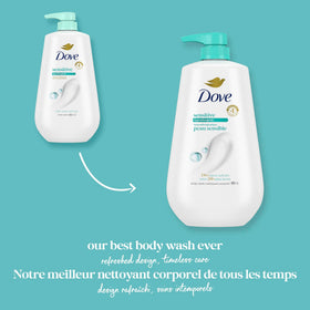 Dove body wash in bathroom lifestyle scene for calm, nourishing shower