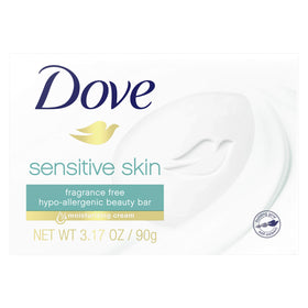 Dove sensitive skin beauty bar front packaging showing multipack and gentle benefit