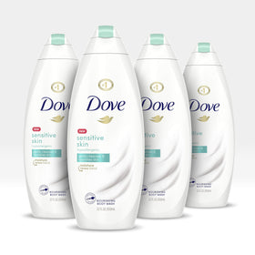 Dove sensitive skin body wash front packaging showing bottle and label for gentle cleansing